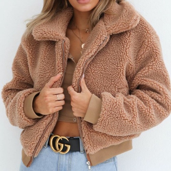 Jackets & Blazers - Tiger mist crop Teddy